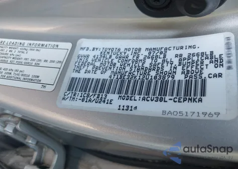 2002 Toyota Camry Le/Se/Xle из США, поврежденный, VIN 4T1BE32K12U103879